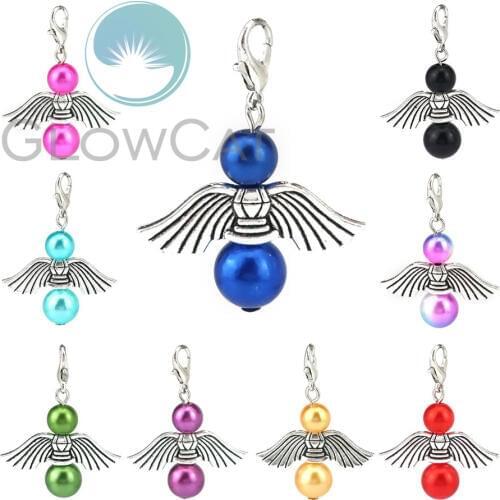 12pcs Mixed Guardian Angel Wings Acrylic Beads Fit Colorful Pearl Dancing Angel Charms Fit Hanging Pendant Jewelry 22542
