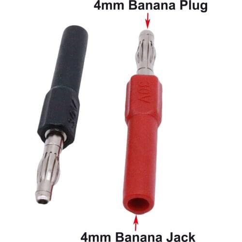 2pcs 30V Copper 4mm Male Plug to 4mm Female Jack Banana Probes Adapter Connector Red+Black