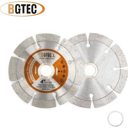 BGTEC 2pcs 4" Hot Pressed Diamond Segmented Saw Blade 105MM Cutting Disc for Granite Marble Stone Tile Concrete