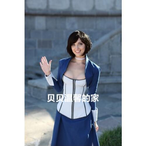 Bioshock Cosplay Infinite Elizabeth Costume Velvet Dark Blue Dress Halloween Party Movie Dress