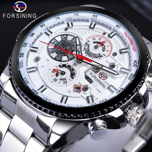 Forsining Fashion Mens Watch Automatic Sports Calendar Date Waterproof Relogio Masculino Stainless Steel Band Mechanical Watches