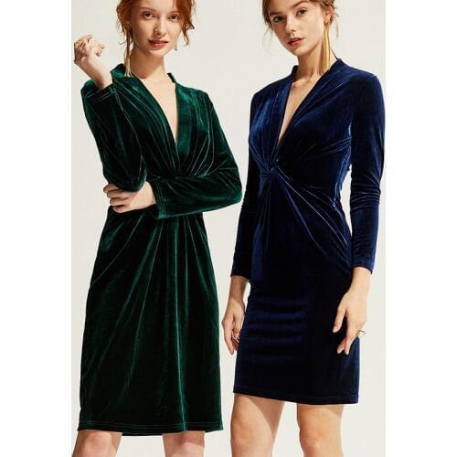 Hotsale 2020 Autunm long sleeve velour dress,sexy V-neck office lady graceful velvet dress plus size winter party dress 7XL 8XL