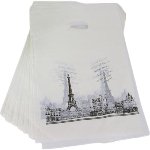 Hot Sale Popular Wholesale 100pcs/lot 25*35cm Famous Eiffel Tower Large Plastic Gift Packaging Bag