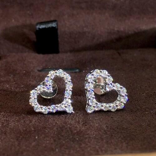 Dainty Silver Color Engagement Earrings Cute Hollow Small Stud Earrings White Zircon Love Heart Crystal Stone Earrings For Women