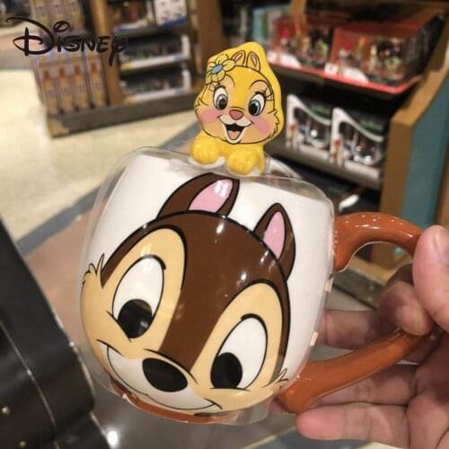 Disney World cartoon ceramic cup, water cup with spoon, tea cup, tea cup, ceramic cup large capacity coffee cup milk cup