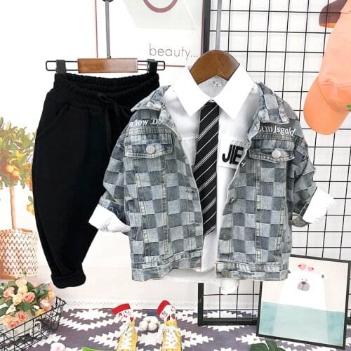 Baby Clothing Sets Kids Clothes Autumn Baby Sets Kids Long Sleeve Sports Suits boys cowboy vest+ T-shirt + pants 3pcs Suit Boys