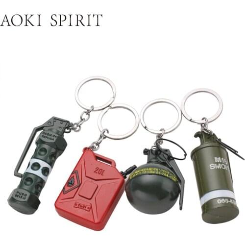Cool Game Metal Grenade Smoke Bomb Flash Bomb Gasoline Can Model Toy Keychain Trinket Backpack Car Key Pendant Gift for Men