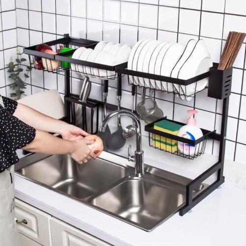 24-35" Stainless Steel Kitchen Shelf Organizer Over The Sink Dish Drying Rack Holder Draining Shelf Storage Countertop Organizer