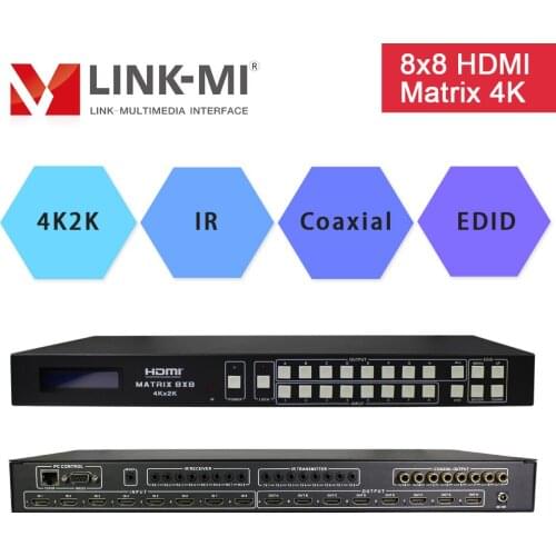 LINK-MI 4K 8x8 HDMI Matrix with IR Matrix Coaxial Audio EDID Control 3D 4K@30Hz HDCP 2.2 Support IR Remote RS232, TCP/IP Control