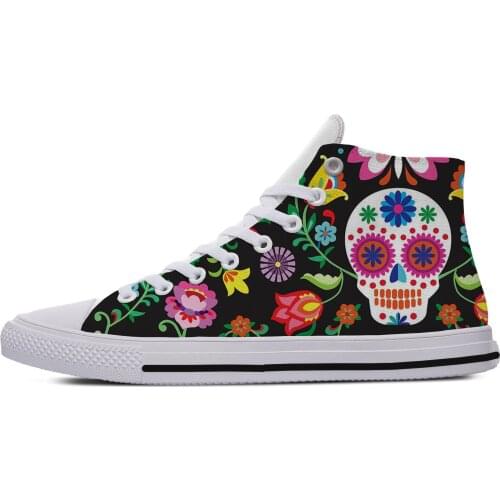Mexican Sugar Skull Dead Novelty Design Lightweight High Top Canvas Shoes Men Women Casual Breathable Sneakers
