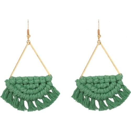 1 Pair Sweet Bohemia Style Hook Earrings Solid Color Lightweight Scalloped Tassels Braided Hook Dangle Earrings for Beach 2021