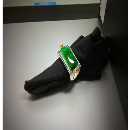 Fashion Creative Inlaid Zirconium Crystal Green Silver Color Male Ring for Men Party Anniversary Jewelry Accessories