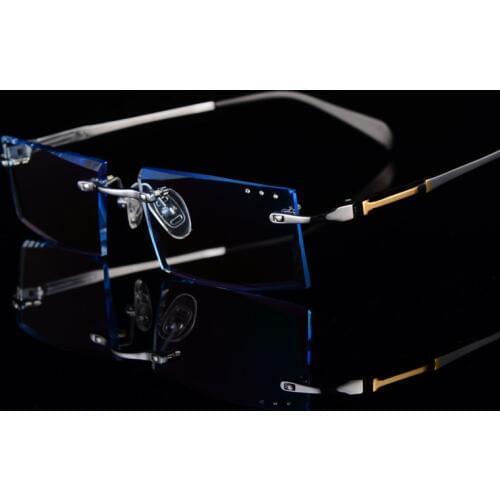 Mens eyewear prescription myopia glasses Fashion Diamond Cutting rimless eyeglasses Professional Custom hipster glasses
