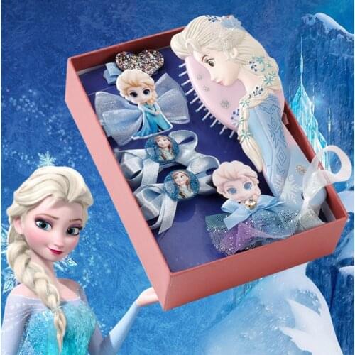 Disney Frozen Comb Set Gift Box Childrens Hair Accessories Bow Hairpin Princess Elsa Headdress Birthday Gift House Beauty box