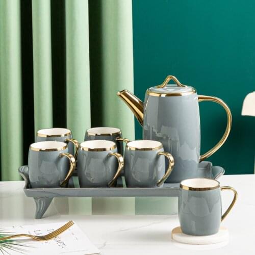 European Style Water Cup Set Ceramic High-end Living Room Cup Set Family Teapot Tea Set Tea Tray Household Tea Cup 8-piece Set