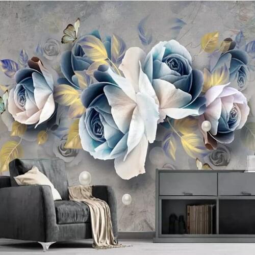 Custom Mural Wallpaper 3D Stereo Embossed Rose Flowers Murals European Retro Living Room TV Background Wall Decoration Painting