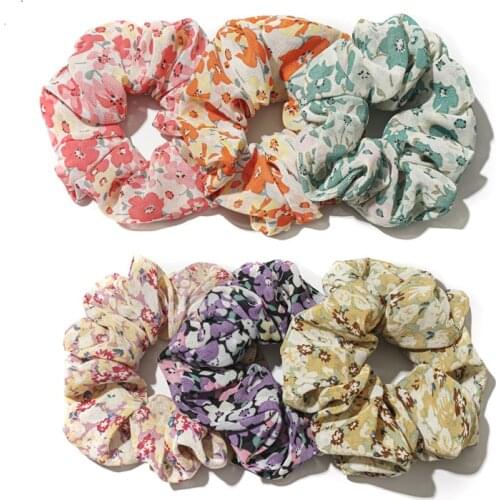 New Arrived Summer Schrunches Pack For Women 6pcs/set Floral Hair Ties Fluffy Big Hair Bands Wholesale Srunches