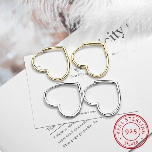 New Womens 100% 925 Sterling Silver Jewelry Fashion Love Heart Hoop Earrings Gift For Girls Teens Lady DS135
