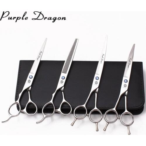 Left-Hand 7.0" JP Stainless Purple Dragon Shiny Animal Shears Straight Scissors Thinning Shears Curved Shears Pet Scissors Z3006