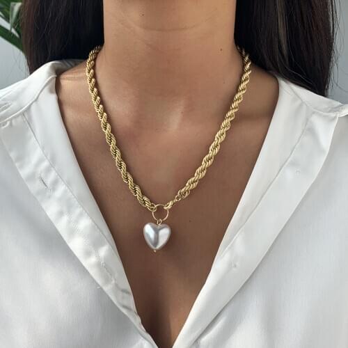 KMVEXO Punk Exaggerated Thick Chain Choker Necklace for Women Heart Pearl Necklace Collar on the Neck Chocker 2020 Jewelry