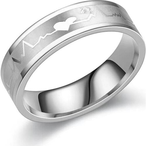 ECG Couple Mens Womens Ring Simple Jewelry Stainless Steel Wedding Bands Valentines Day Commemorative Gift