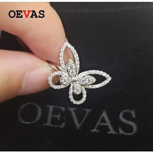 OEVAS 100% 925 Sterling Silver Full Zircon Butterfly Finger rings For Women Top Quality Sparkling Wedding Fine Jewelry Wholesale