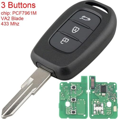 433MHz 3 Button Car Remote Key with PCF7961M Chip VA2 Blade for Renault Symbol Logan Sandero Trafic Dacia Duster Logan Sandero