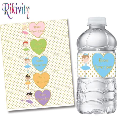 Rikivity 20 Custom Ballet Girl Water Bottle Wine Labels Waterproof Ballerina Candy Bar Wrapper Birthday Baby Shower Decoration