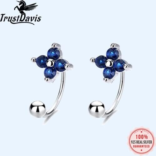 Trustdavis Real 925 Sterling Silver Fashion Flower Bowknot Beads Screw Stud Earrings For Women Wedding Party Fine Jewelry DA2412