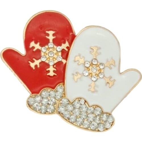 Cute Rhinestone Gloves Brooch Pins Christmas Snowflake Brooches Enamel Pins For Women Girl XMAS Gift Jewelry