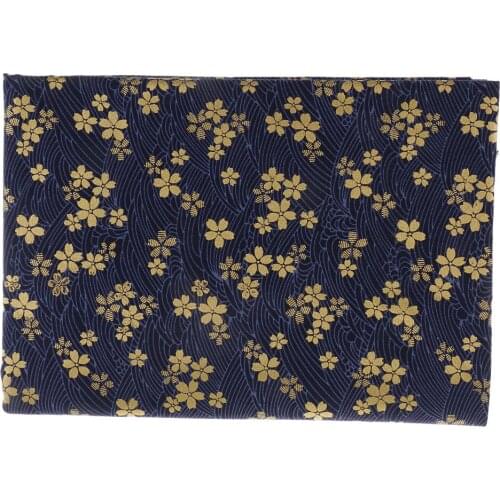 Blue Japanese Upholstery Bronzing Cotton Kimono flower Fabric 59 inch Width