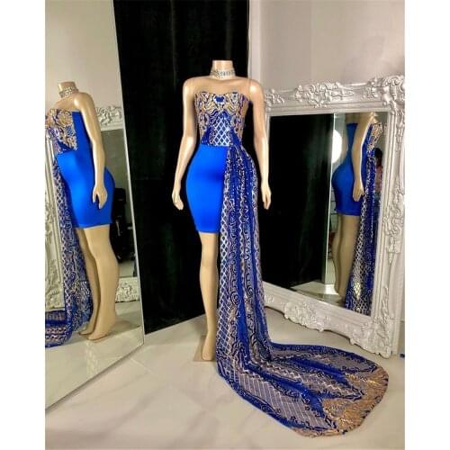 Blue Sparkling Mermaid Prom Dresses 2021 For Black Girls Sleeveless Sequined Party Gowns Plus Size