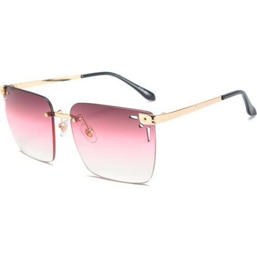 DENISA Red Rimless Sunglasses For Women Hollow Out Lens Brand Design Sunglasses Square Sun Glasses Shades Rectangle UV400 G5293