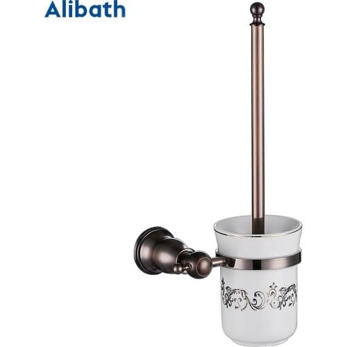 Solid Brass Toilet Brush Holders mounted Toilet Brush Holder With glass Cup Household Products Ceramic cup Bath Accessory