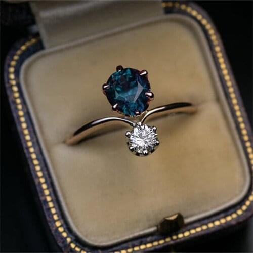 JK Vintage Rose Gold Color 6 Claw Unique Shape Women Ring Perfect Polish Wedding Engagement Party Bridal Rings Graceful Gift