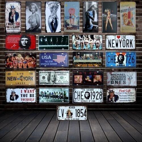 [ WellCraft ] PIN UP LADY NEW YORK MJ USA Tin Sign Wall Plaque Custom Painting Vintage Antique Gift Pub Room Decor HY-1706