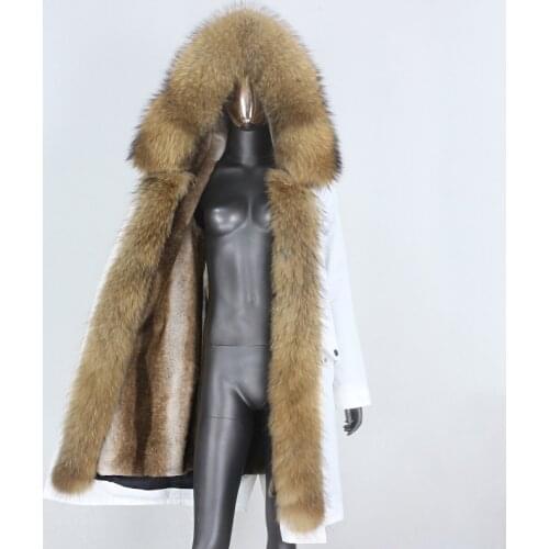 BLUENESSFAIR 2020 New X-long Waterproof Parka Real Fur Coat Natural Raccoon Fur Collar Outerwear Streetwear Winter Jacket Women