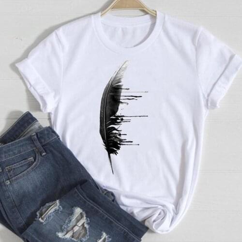 Women Short Sleeve Watercolor Feather 90s Fashion Cartoon Summer Sexy Tshirts Clothes Stylish T Top Lady Print Tee T-Shirt