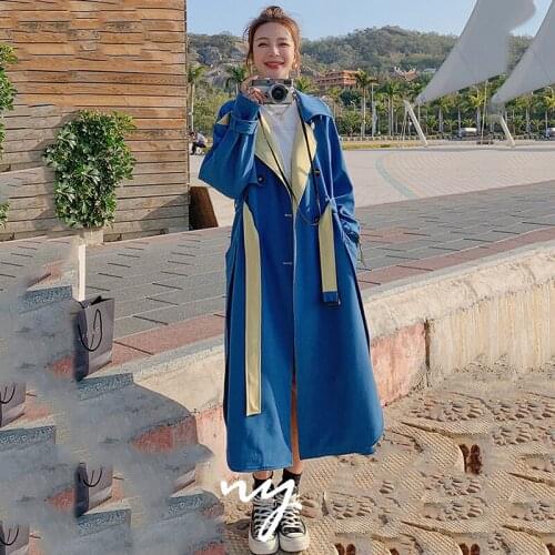 Women Windbreaker Khaki Long Spring Autumn Ladies Trench Coat Korean Loose Big Size Jacket Peacock Blue Stitching Cloak Female
