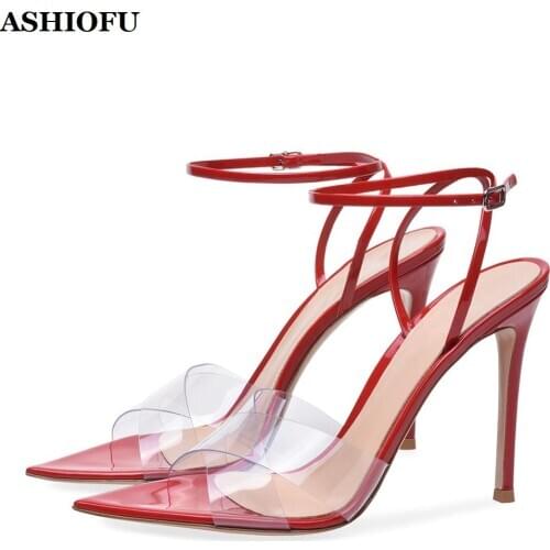 ASHIOFU 2020 Handmade Ladies High Heel Sandals Buckle Strap Slingback Party Prom Summer Shoes Sexy Evening Fashion Sandals Shoes