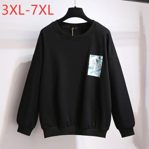 New 2021 Ladies Spring Autumn Plus Size Tops For Women Large Pullover Long Sleeve Cotton Black Sweatshirt 3XL 4XL 5XL 6XL 7XL
