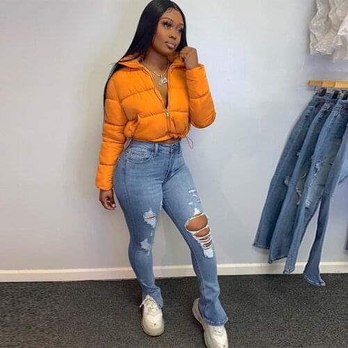 ZKYZWX Cropped Bubble Coats Winter Clothes for Women Warm Parka Fashion Short Outwear Long Sleeve Zip Up Thicken Puffer Jacket