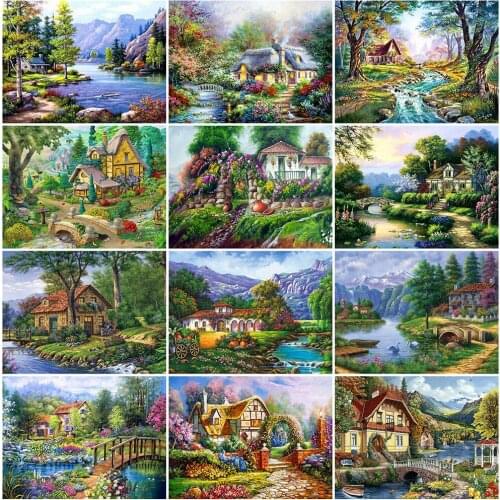 ZOOYA Diamond Painting Full Square Garden 5D DIY Diamond Embroidery House Mosaic Landscape Cross Stitch Decor For Home