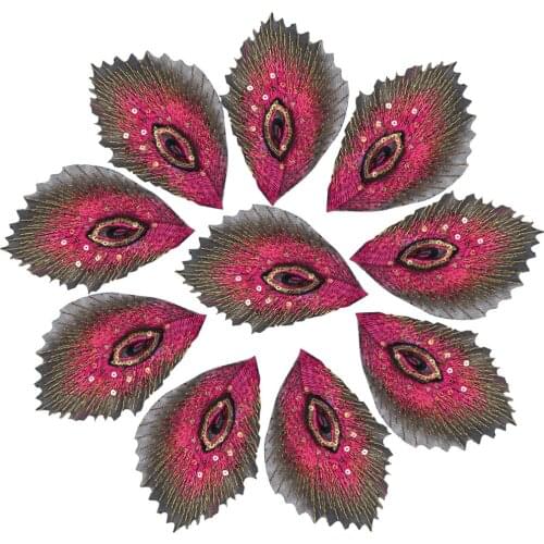 10PCS Rose Red Peacock Feathers Phoenix Sequined Mesh Embroidered Sew Iron On Patches Badges For Dress DIY Appliques Decoration