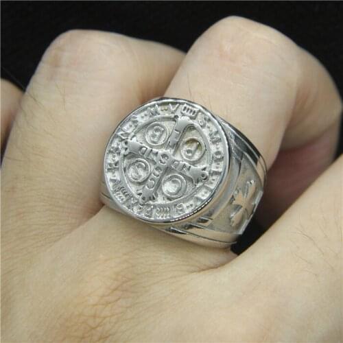 2020 Newest Fashion Design Sliver Cross Mens Ring 316L Stainless Steel Mens Ring Cool Round Ring