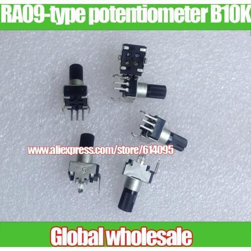 30pcs RA09-type Sealed potentiometer B10K / 9mm Plastic axis rotary volume control potentiometer B10K B103 Audio amplifier