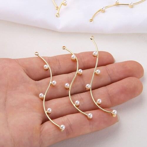 4pcs Copper Plated Curved Ladies Earrings Vintage Jewelry Imitation Pearl Lines Single And Double Hanging Diy Earrings Material