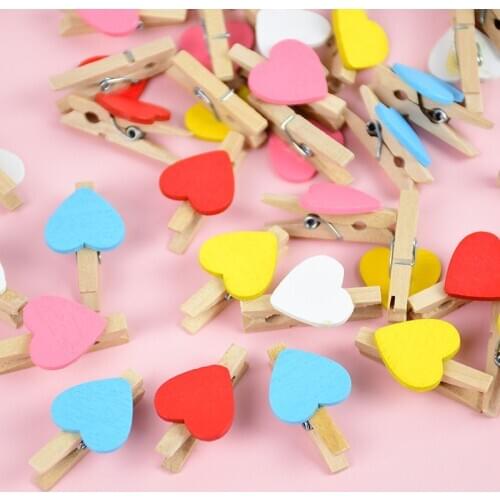 50pcs Multicolor Heart Shape Wooden Clips Handicrafts Photos Paper Postcard Clothes Pegs Home Wedding Birthday Party Decoration