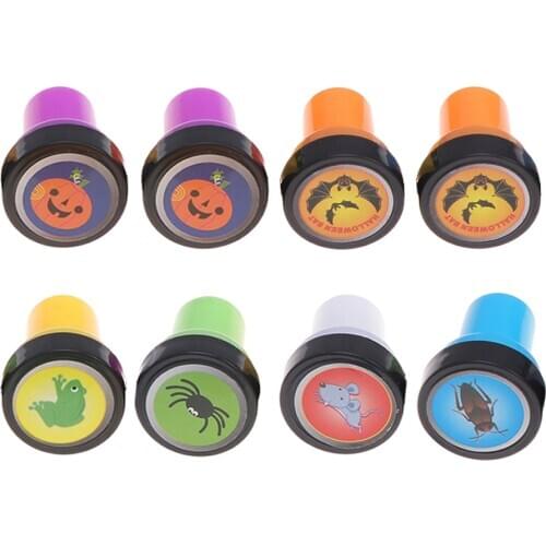 8pcs Halloween Elements Stamp Toy Stamper Cartoon Cute Creative Plastic Halloween Stamps Party Decorations For Kids Children