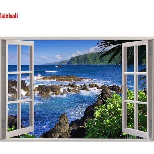 5d DIY Diamond Painting Window sea Spa,full Diamond Embroidery Cross Stitch,almaznaya,rhinestone,natural scenery,Home Decoration